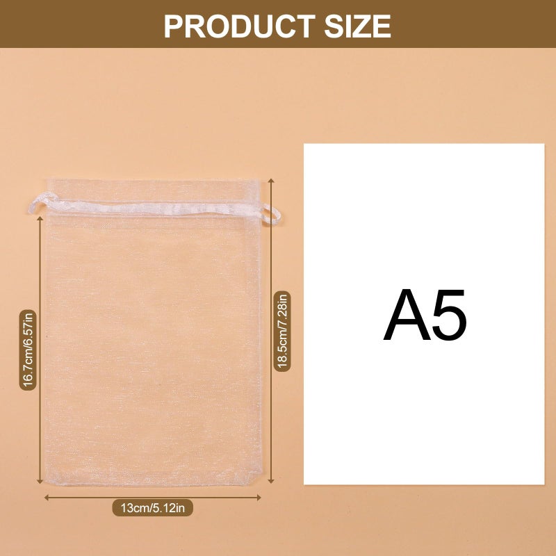 SumDirect 100Pcs 5x7 inch White Sheer Drawstring Organza Jewelry Pouches Wedding Party Christmas Favor Gift Bags - Image 2